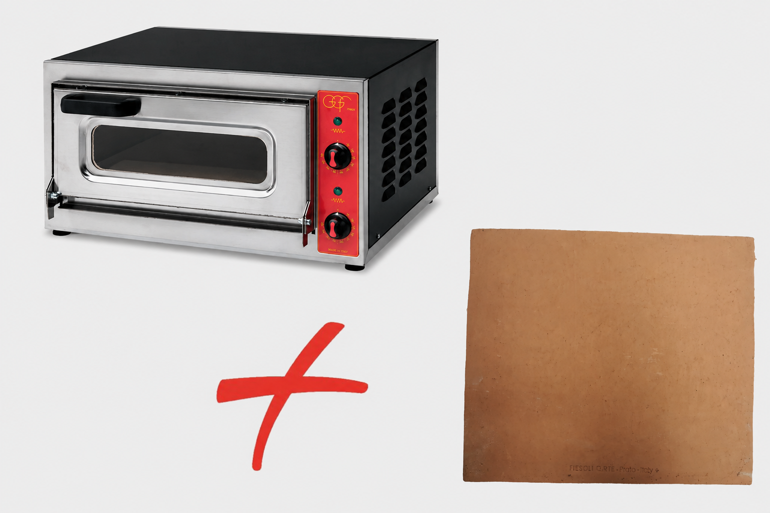 GGF Micro AV Pizzaofen inklusive Standard-Pizzastein und zusätzlichem Biscotto-Pizzastein für besonders hohe Backtemperaturen.